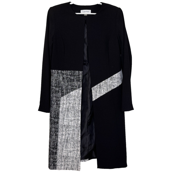Calvin Klein Open Front Over Coat Jacket Womens Size 10 Black White Fully Lined - Picture 1 of 8
